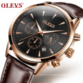 OLEVS Brand Fashion  Sports  Quartz wrist watch  Men Multi Time Zone PU Leather Chronograph Watch Custom Logo Clock